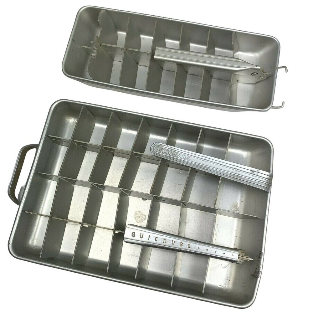 Vintage Ice Cube Trays Single Double Frigidaire Quickube Aluminum Lift Lever